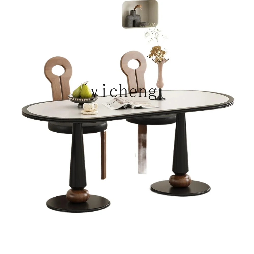

retro solid wood rock slab dining table oval eating table dining table and chair combination black