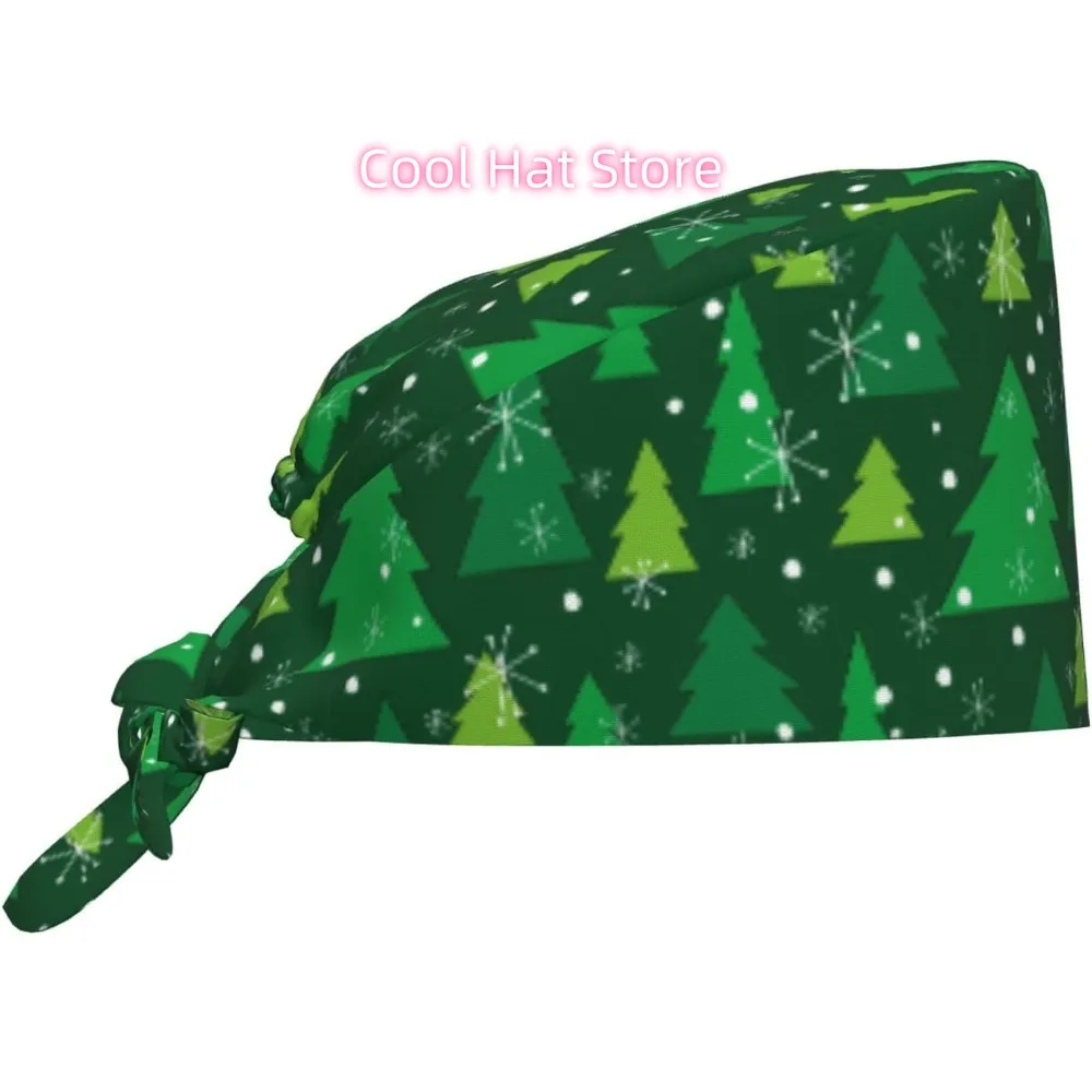 1pc Adjustable Scrub Cap with Sweatband | Lightweight 100%, Multi-Purpose, Elastic Bandage Cap,Christmas Winter Theme Pattern