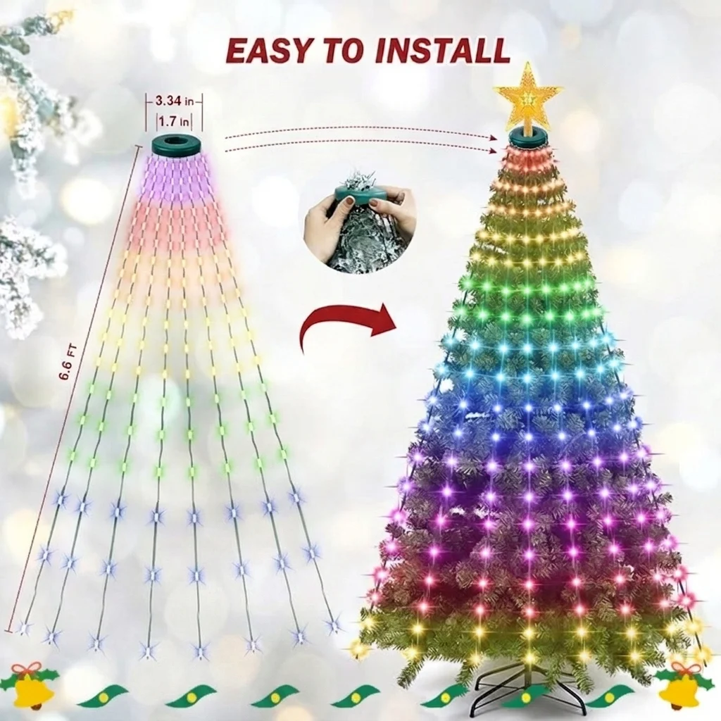 Star Tree Topper - 400LEDスマートクリスマスツリーライト、スター型トップピース付きフェアリーLEDライト、クリスマスツリー装飾用DIYカラーチェンジアプリリモコン