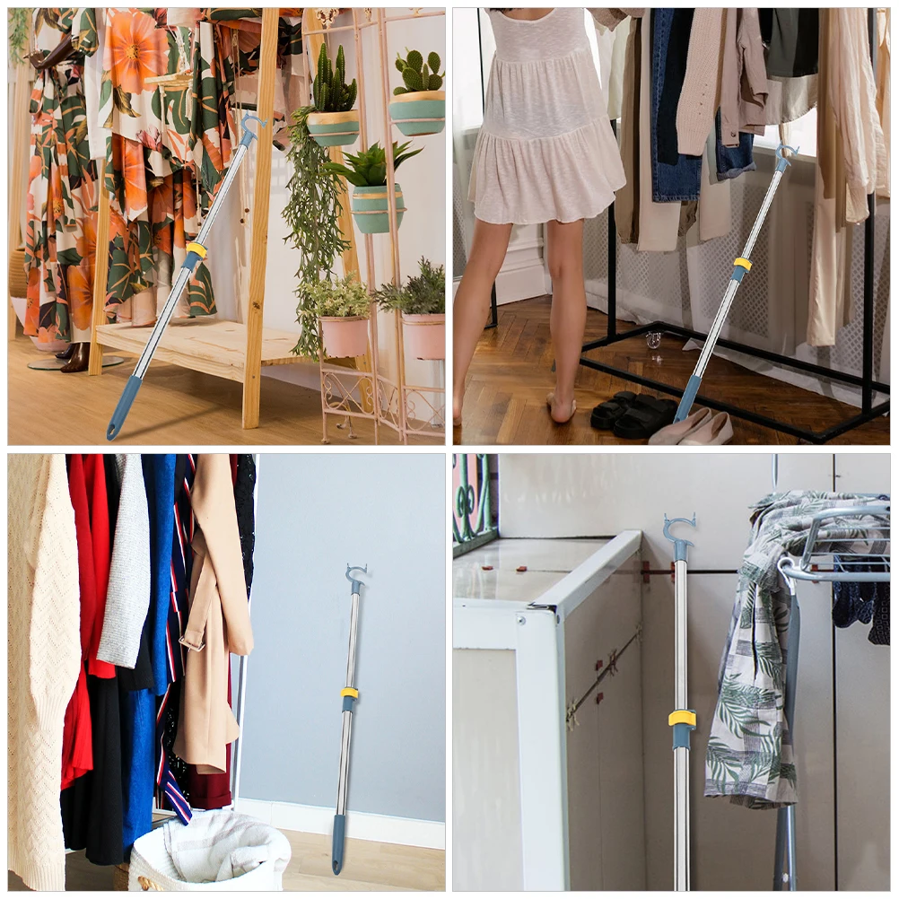 Retractable Clothes Rack Adjustable Clothesline Pole Telescopic Drying Rod Balcony Home Use Sturdy Material Lightweight Portable