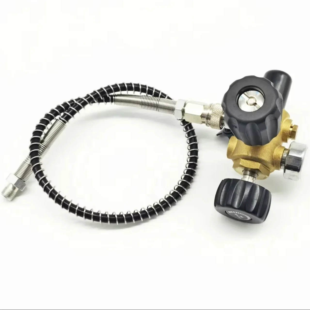 Dive Carbon Fiber Tank Charging Valve Hard Brass Paintball Hose with Dual Gauge Refill Station