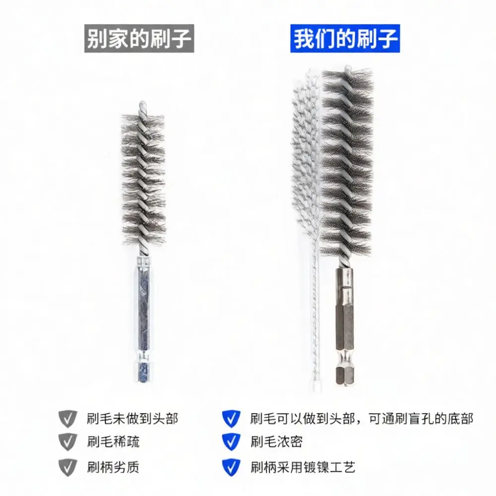 Compact 304 Stainless Steel Wire Brush Drill Pipe Bore Tool Hex Shank Metal Surface Rust Removal Deburring Accessory
