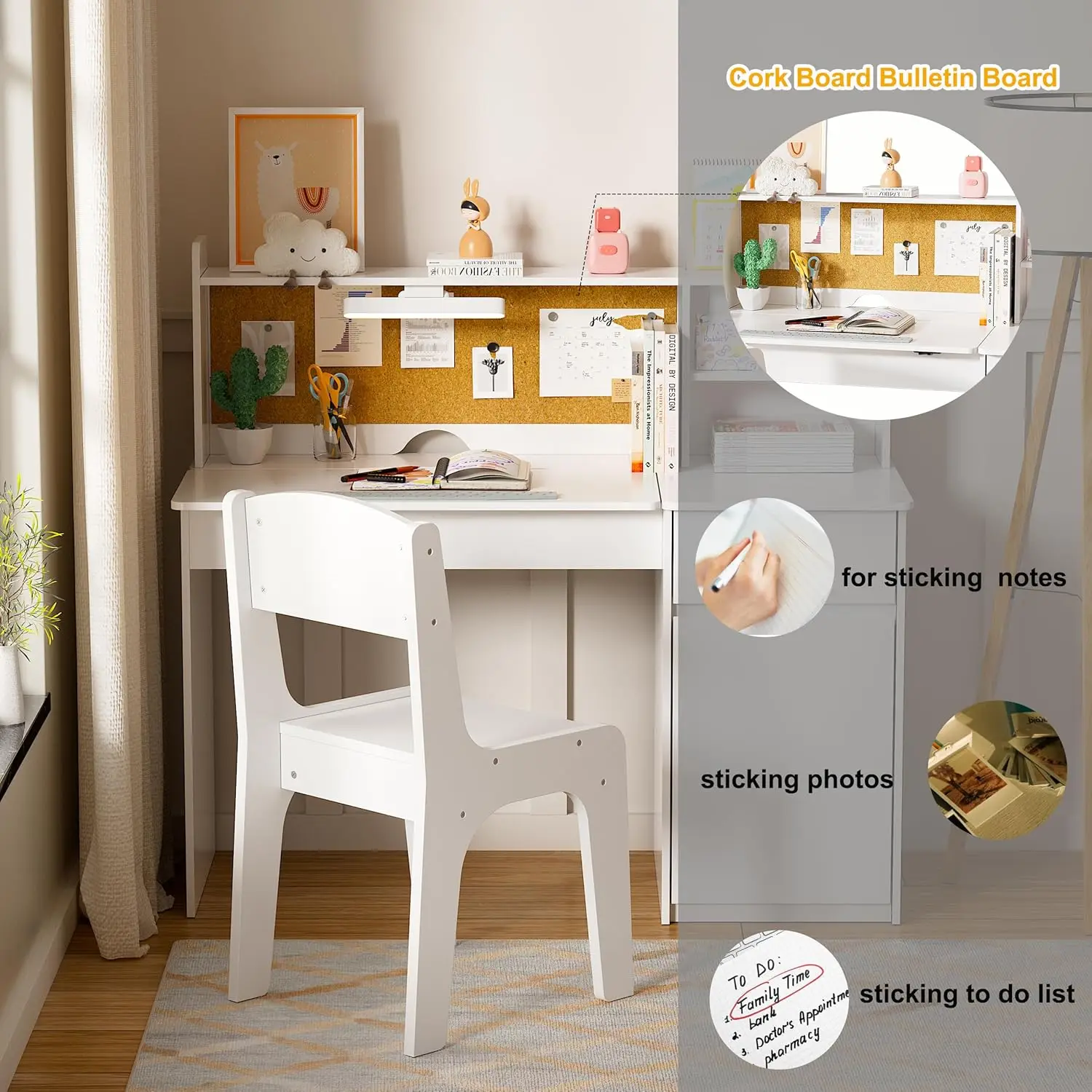 Kids Desk and Chair Set,Kids Study Desk with 3-Color Lights(Not Rechargeable),Tiltable Desktop,Multi Functional Table,Hot Sale