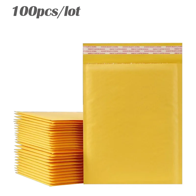 100Pcs Yellow Kraft Paper Bubble Envelopes Mailing Bags Padded Mailers Shipping Bags For Boutique Packaging Gift Wrap Pouch