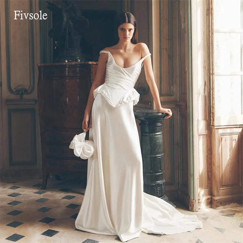 

Fivsole Elegant Off The Shoulder Mermaid Wedding Dress Backless Bride Gowns Floor Length Wedding Dress robe de mariée Customized