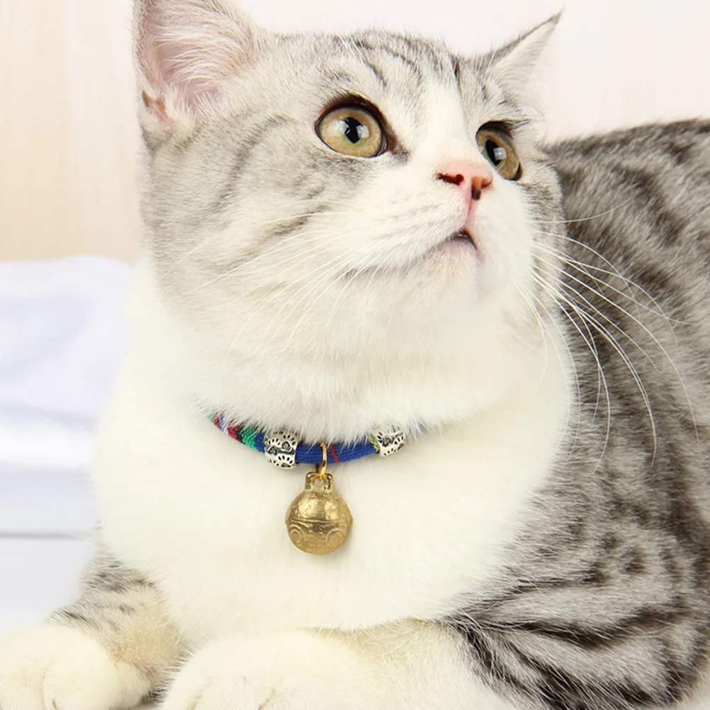 

3 Pcs Collars Adjustable Cotton Rope Copper Bell Small Cats Newborn Puppies Ethnic Style Pet Cat Necklace Supplies