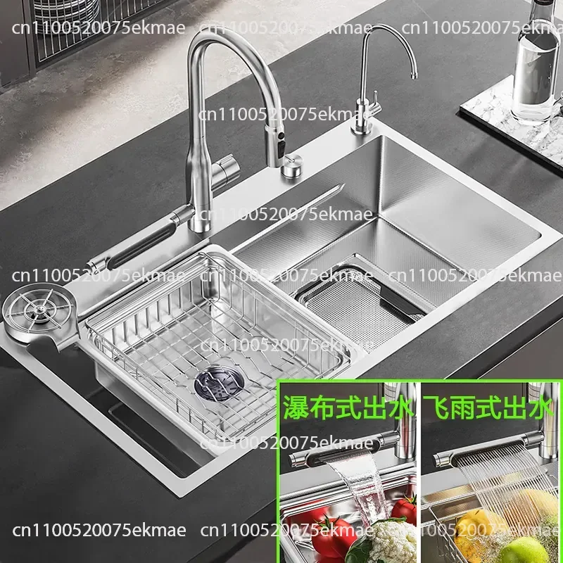 Household Kitchen Large Single Slot Thickened Stainless Steel Vegetable Basin Large Slag Collection Double Filtration