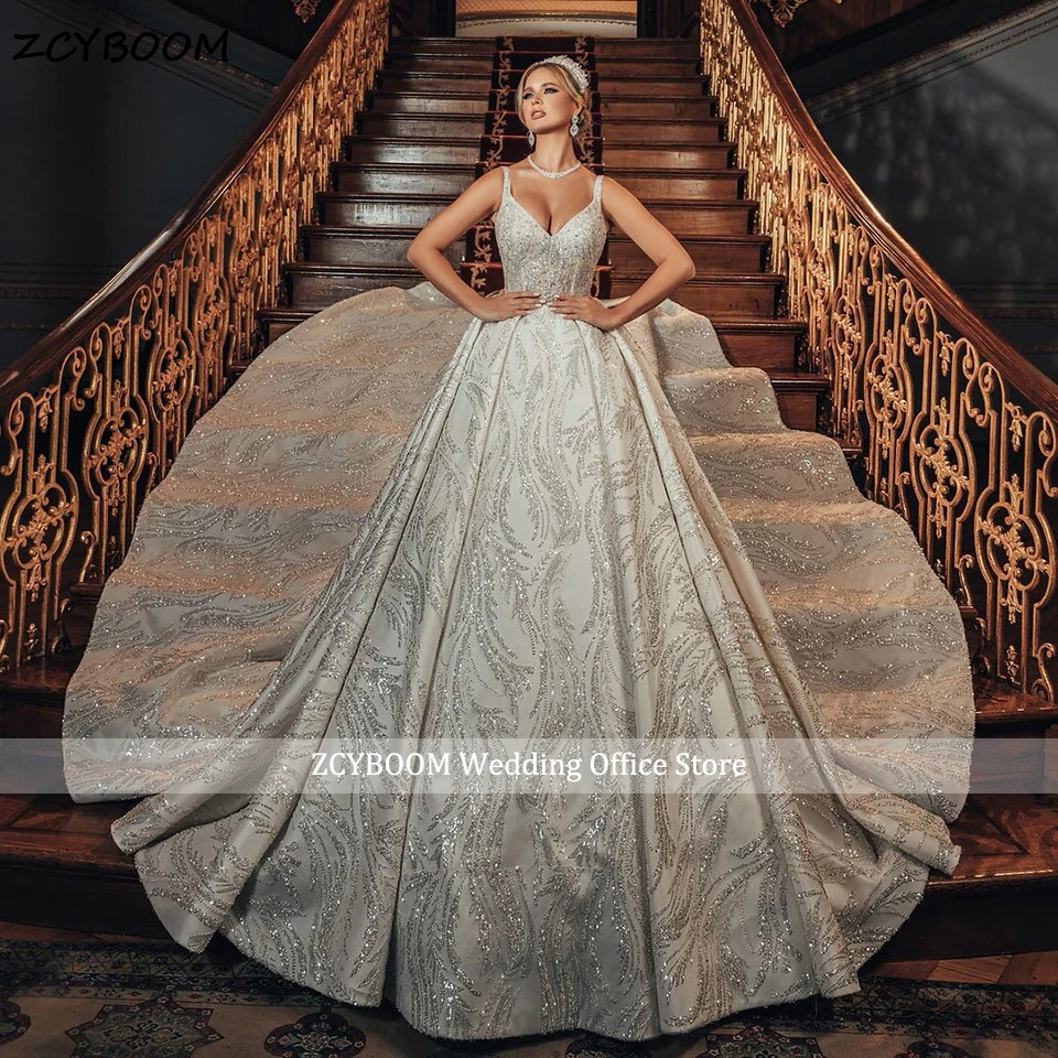 Robe de mariée à col en V à paillettes pour femmes, robe de Rhde princesse de Dubaï, adaptée aux besoins du client, robe de mariée exquise, tout ce que pour les femmes, 2025