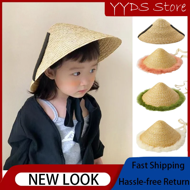 

Parent-child Wheat Straw Straw Bucket Hat Children's Tapered Strap Catwalk Big Brim Shade Straw Hat Fashion Catwalk Accessories