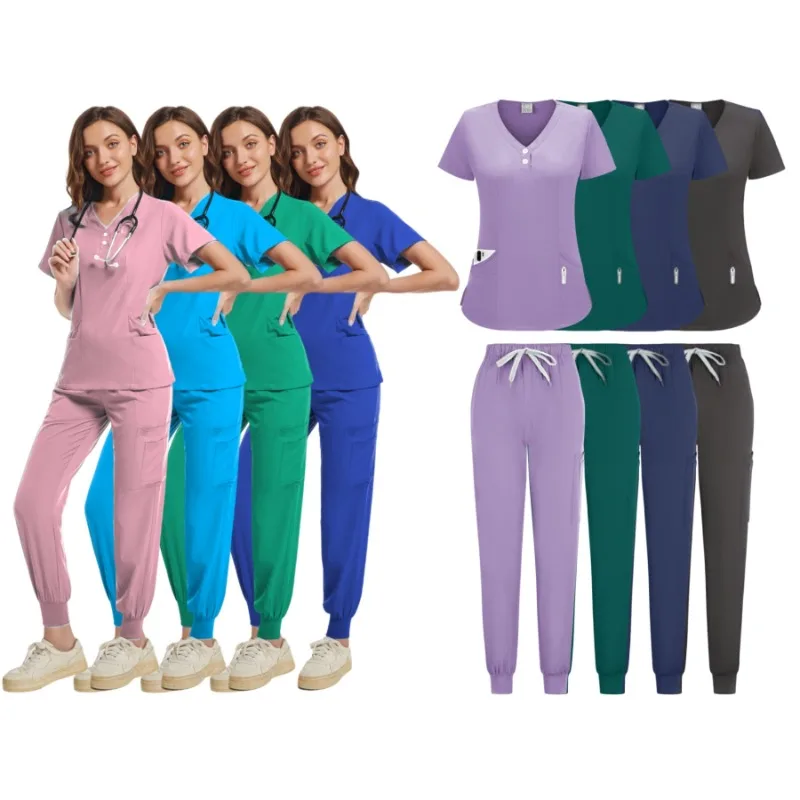 

Nurse Scrubs Women Clinical Uniforms Nursing Clothes Doctor Costume Nursing Scrub Sets Dentist Work Wear Short Sleeve Tops Pants