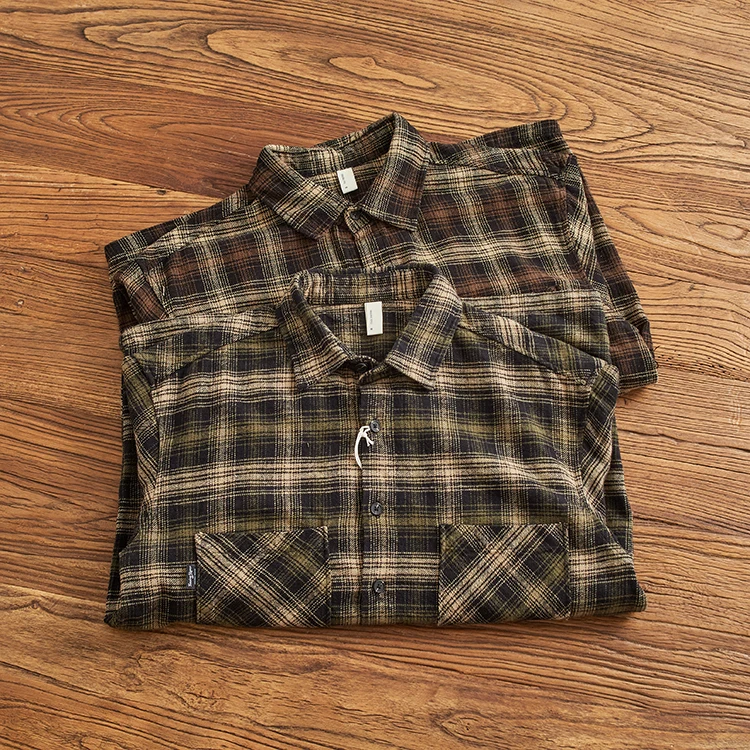 

Осень-зима, тяжелый вес из чистого хлопка, винтажная длинная све, повседневная мужская свободная клетчатая верхняя одежда в стиле ретро, модная