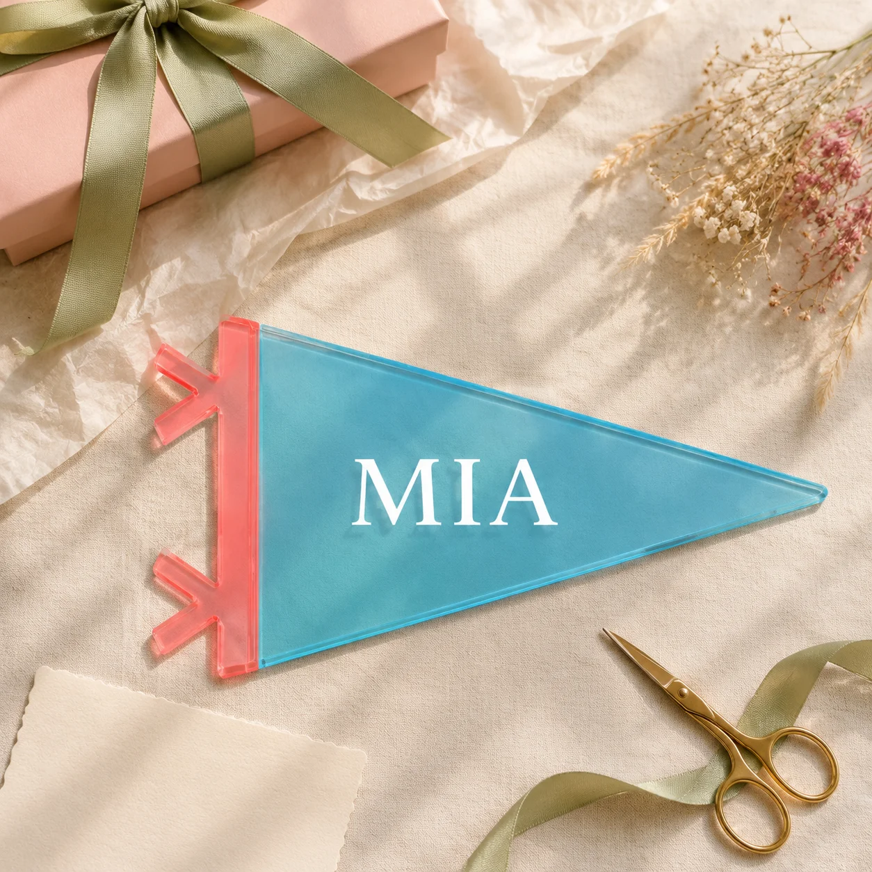 Custom Acrylic Pennant Name Sign Personalized 3D Raised Text Triangle Flag Plaque for Kids Room Nursery Wall Decor Birthday Part