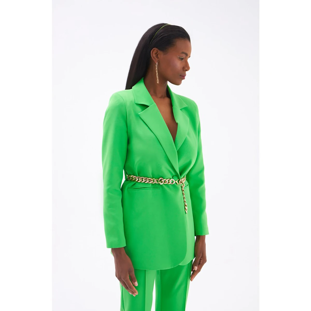 Fashion Green Women Suits Casual Notched Lapel One Button Jacket Designed 2 Pieces Pants Blazer Daily Streetwear Formal Coat