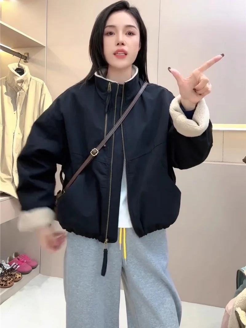 

Lamb Wool Jacket Women'S Down Bear Pattern Animal Graphic Wildlife Motif Creature Design Beast Illustration Nature Drawing Fauna