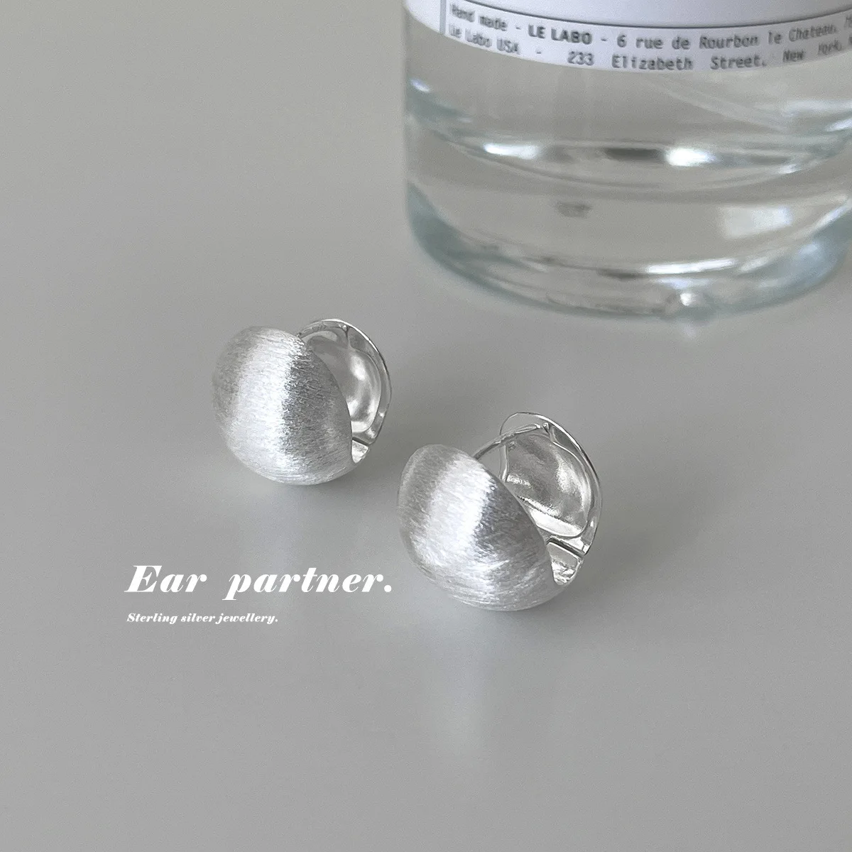 925 Silver Needle Brushed Plain Circle Sphere Earrings Women Ins Metal Cool Style Niche Personalized High-Grade Ear Buckles