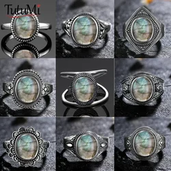 925 Sterling Silver Ladies Vintage Rings Natural Labradorite Vintage Finger Rings Luxury High Jewelry Gift Rings