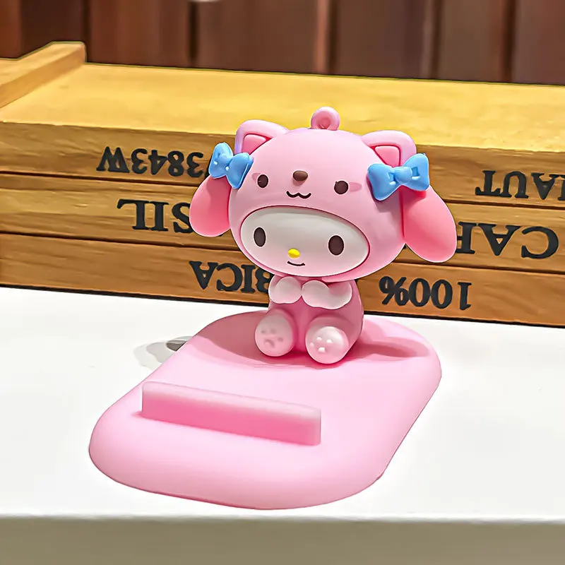 Sanrio kawaii suporte do telefone móvel dos desenhos animados olá kitty kuromi cinnamoroll melodia boneca modelo desktop decoração para casa ornamentos presente