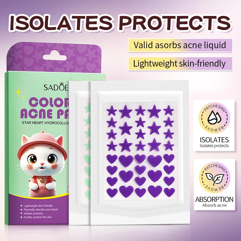 SADOER スターアクネパッチ マイルドで刺激の少ないニキビ軽減ハイドロコロイドニキビシール 黒ずみ・閉じたニキビ用スキンケア