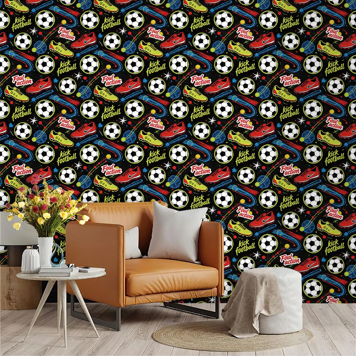 1PC football shoe graffiti wall sticker PVC flat simulation loop wallpaper suitable for living room and bedroom wall decorati
