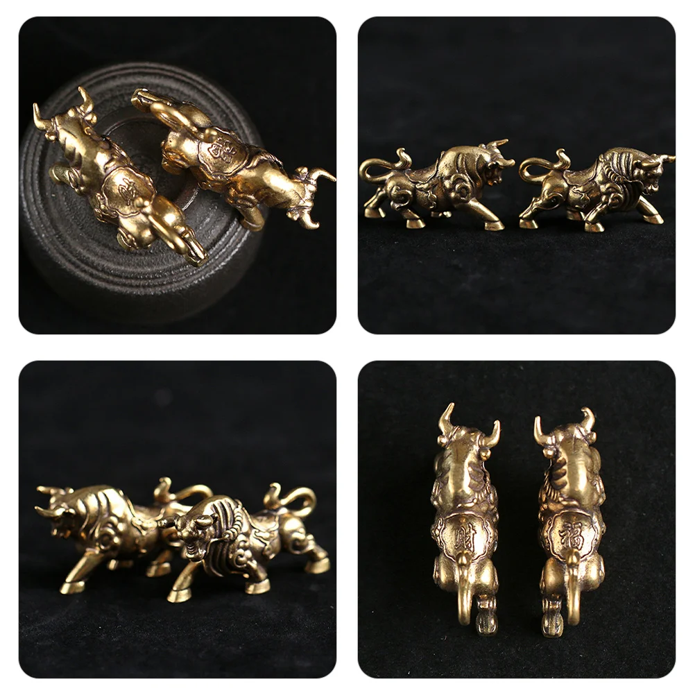 

2pcs 1 Pair Retro Bull Decor Brass Cattle Vintage Ox Sculpture Desktop Ornament Home Office Decor Small Bull Statue