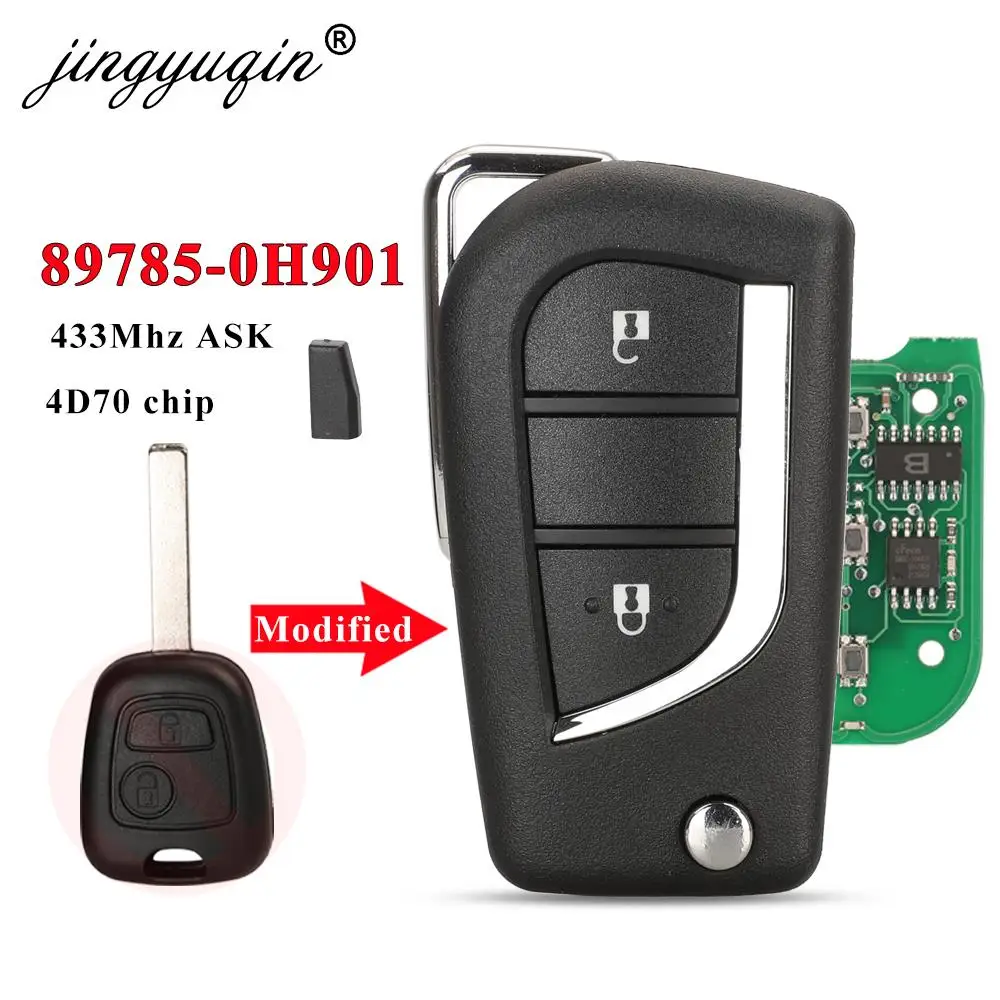 jingyuqin 89785-0H901 Upgrade Flip Remote Car Key Fob 433MHz 4D70 Chip for Toyota Aygo 2005-2014 2 Buttons VA2 Auto Key Control