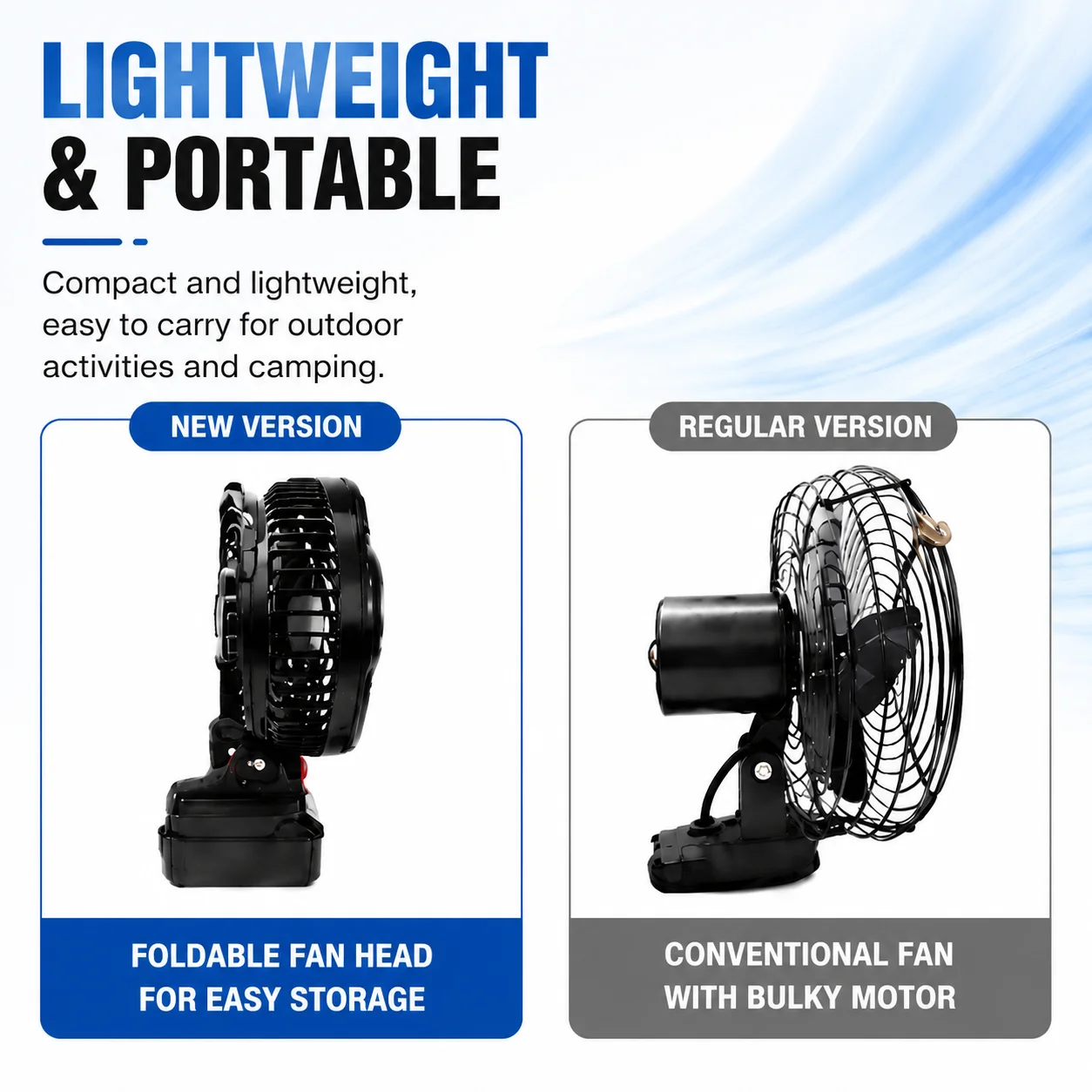 8-inch lithium battery portable brushless fan with DC port, for outdoor camping, fishing, and construction sites