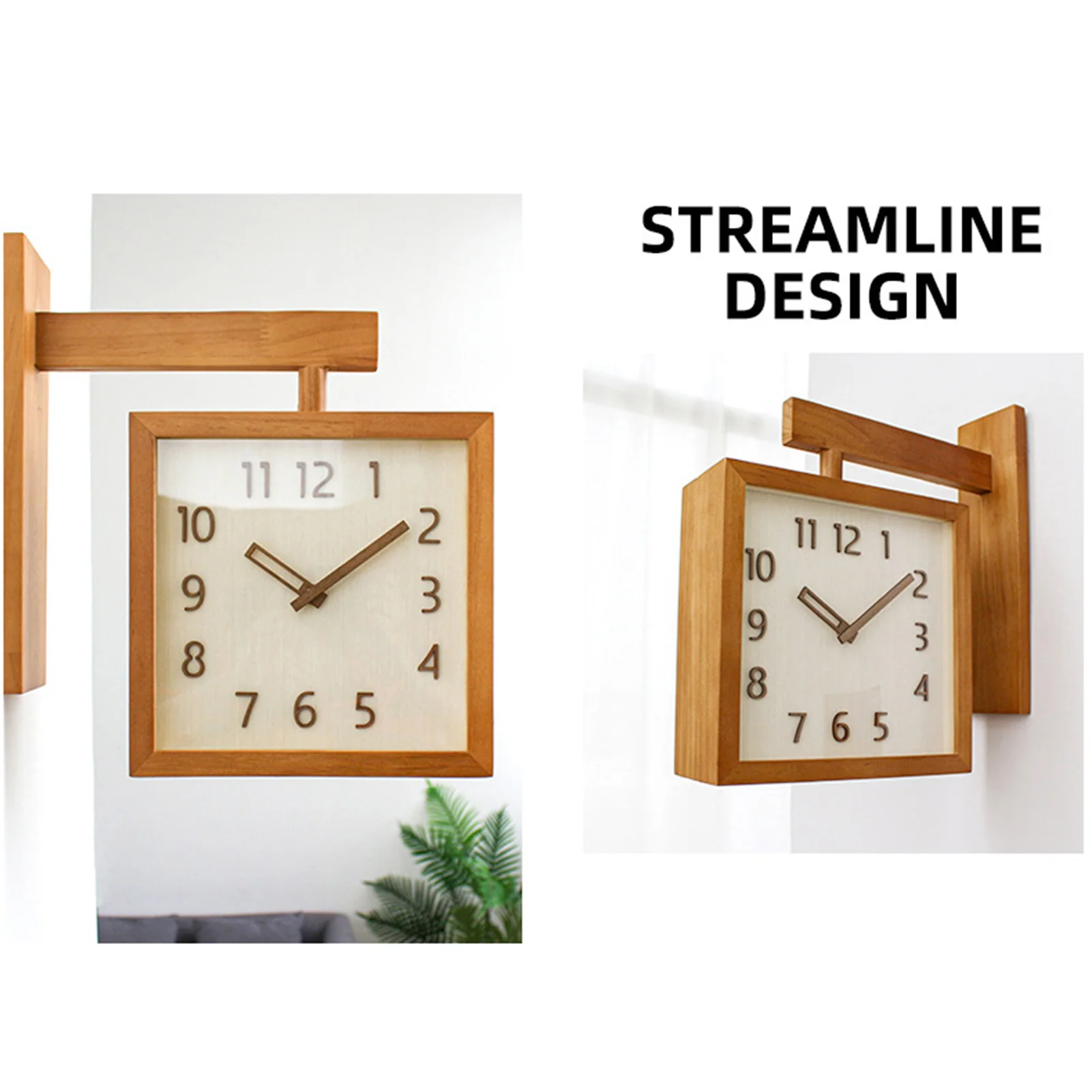 Corner Clock Double Sided Corner Clock  Decorative Silent Wooden Simple Battery Powered for Home  for Living Room
