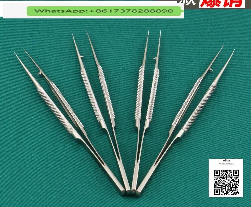 Microscopic tweezers  medical ophthalmic surgical instruments and tools  fine tweezers  straight bend platform with hooks