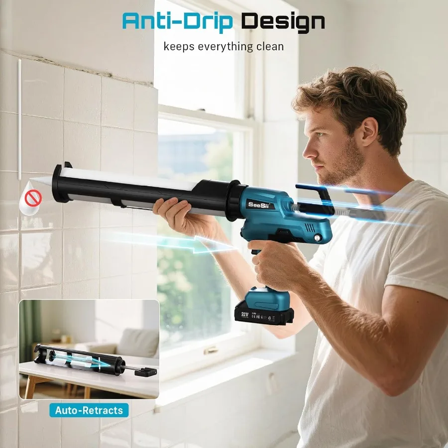 Pistola per calafataggio elettrica SEESII Pistola per calafataggio a batteria da 29 once con batteria da 2000 mAh per applicazioni professionali di sigillatura e riempimento Ste