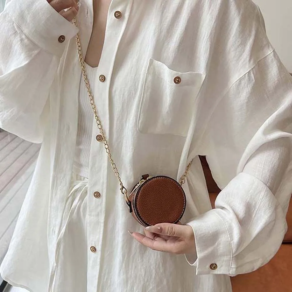 Elegant Chain Small Round Pouch Mini Vintage Lipstick Hanging Neck Bag Anti-splash Water Large Capacity Detachable Coin Purse