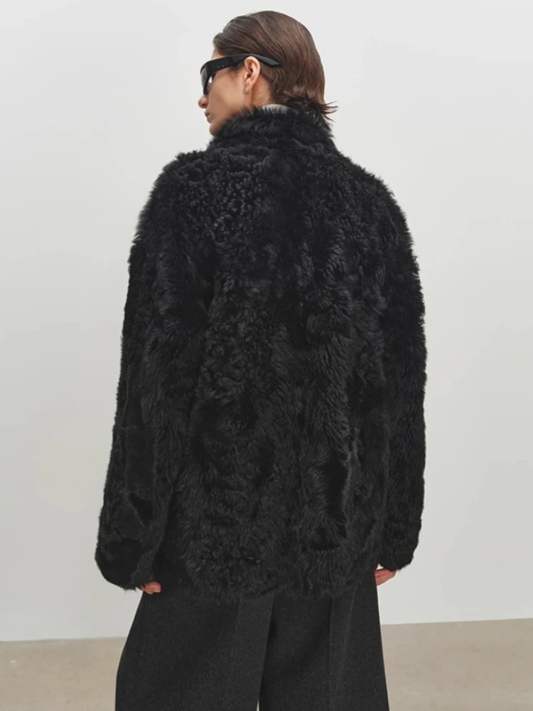 الراقية الفاخرة توسكانا لامب سترات من الفرو للنساء 2025 جديد بسيط الوقوف طوق رقيق شتاء دافئ جلد طبيعي معطف الفرو الحقيقي #6