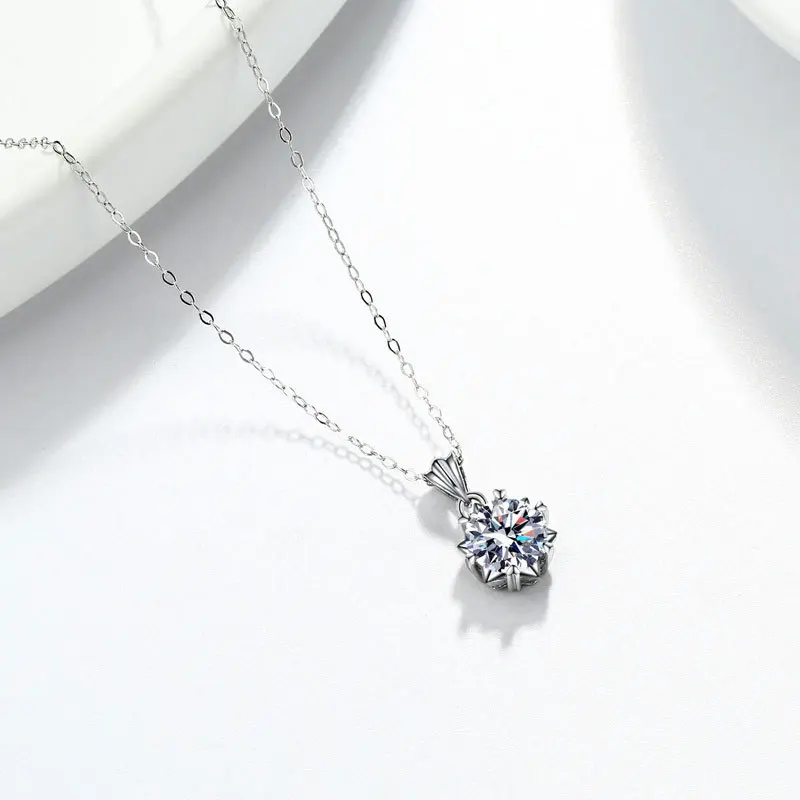 LORIELE 1CT S925 Sterling Silver Jewelry Moissanite Snowflake Pendant Necklace For Women Gift 45cm Link Chain choker collares