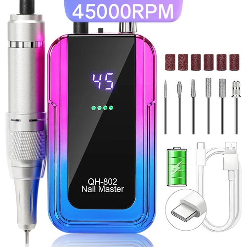 Taladro de uñas portátil eléctrico profesional de 45000RPM, lima lijadora de uñas recargable de poco ruido para herramienta de salón de manicura