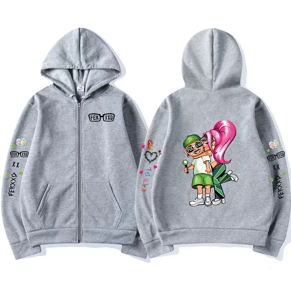 Singer Karol G Bichota Feid Ferxxo Zipper Hoodies Men\'s Women Clothing Hip Hop Zip Up Sweatshirts Oversized Pullovers Streetwear