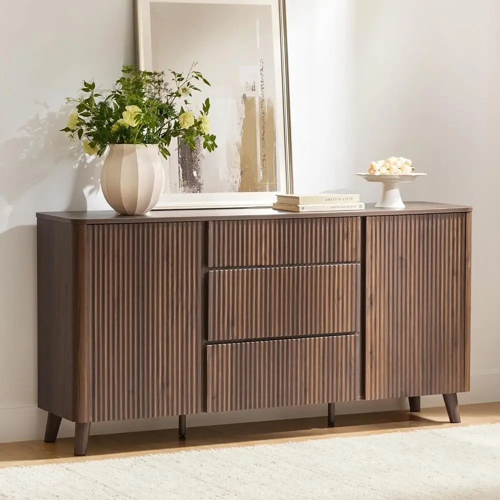 Walnut 62 Sideboard with Adjustable Shelves, Living Room & Kitchen Storage Cabinet, Bar Cabinet