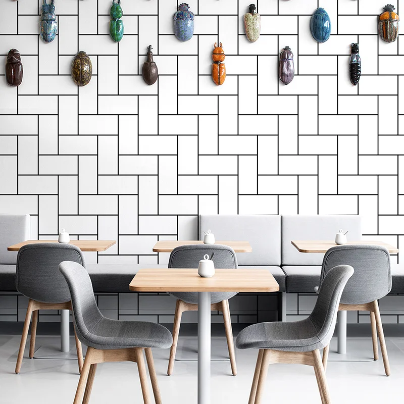 

Nordic Geometric 3D Wall Papers Black White Vinyl Grid Brick Wallpaper Roll 3D for Living Room Background Mural Papel Pintado