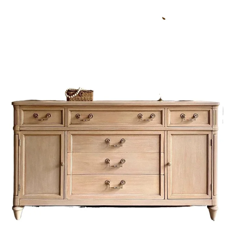 

American retro solid wood dining side cabinet, living room home storage cabinet, French country chest bedside cabinet