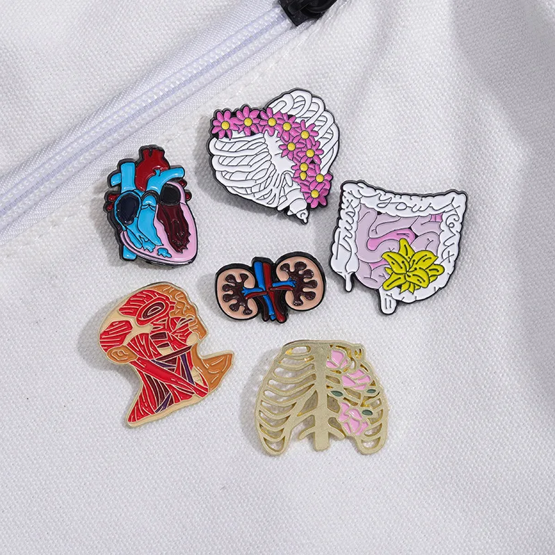 Human Art Body Organs Ribs Kidneys Heart Design Enamel Brooch Creative Personality Lung Badge Clothing Accessories Pins Jewelry