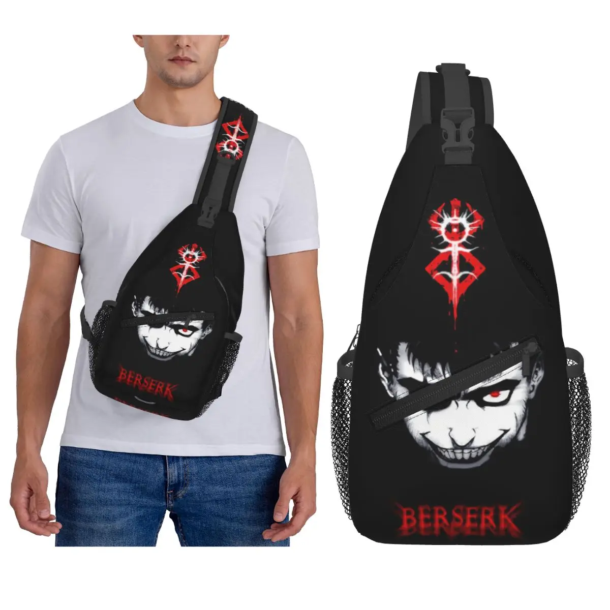 Japan Anime Berserk Chest Bag Men Sling Crossbody Backpack Chest Bag Traveling Hiking Daypack Shoulder Bag