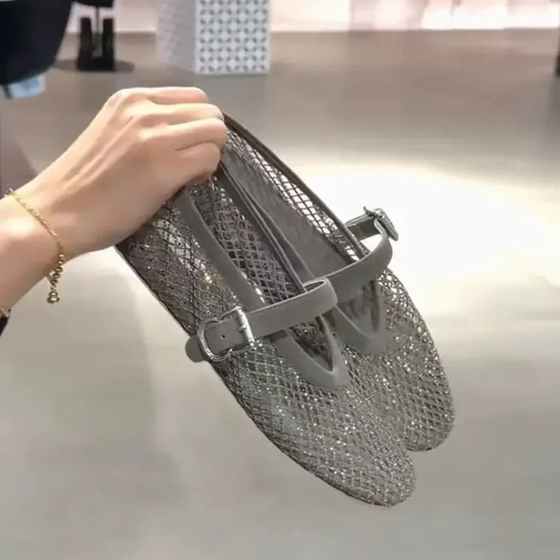 2026 Neues Modell~ Netzstoff Strass Ballerinas Mary Jane Damenschuhe mit Ausgehöhltem Riemen – Detail 7