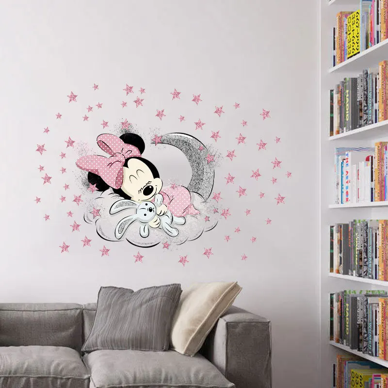 Baby Room Wall Sticker Minnie Sleeping Sweet Dreams Wallpaper Princess Child Bedroom Decor Mural Cute Cartoon Mickey Decal kids