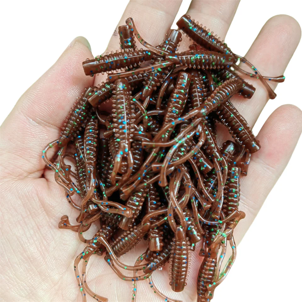 MUKUN 20PCS Micro Soft Fishing Lure 0.4g/40mm Rock Fishing Bait Soft Worm Wobbler Artificial Fishing Accessories