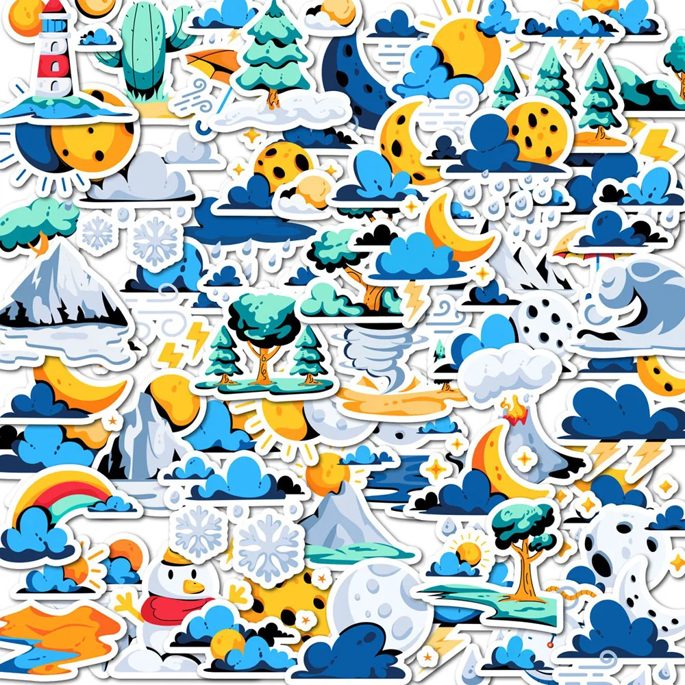 Cute Nature Weather Landscape Stickers Waterproof Vinyl Decals For Laptop Water Bottle Phone Case DIY Decor