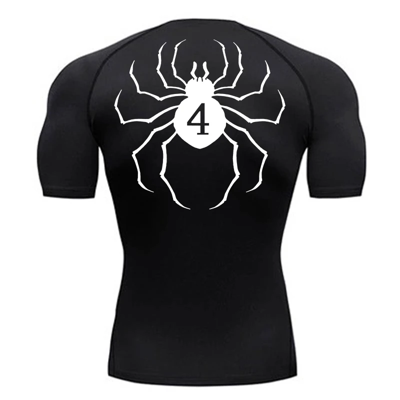 Spider Print Compression Shirt for Men Short Sleeve Rash Guard Gym Workout Undershirts Baselayers Athletic Quick Dry T-Shirt Tee