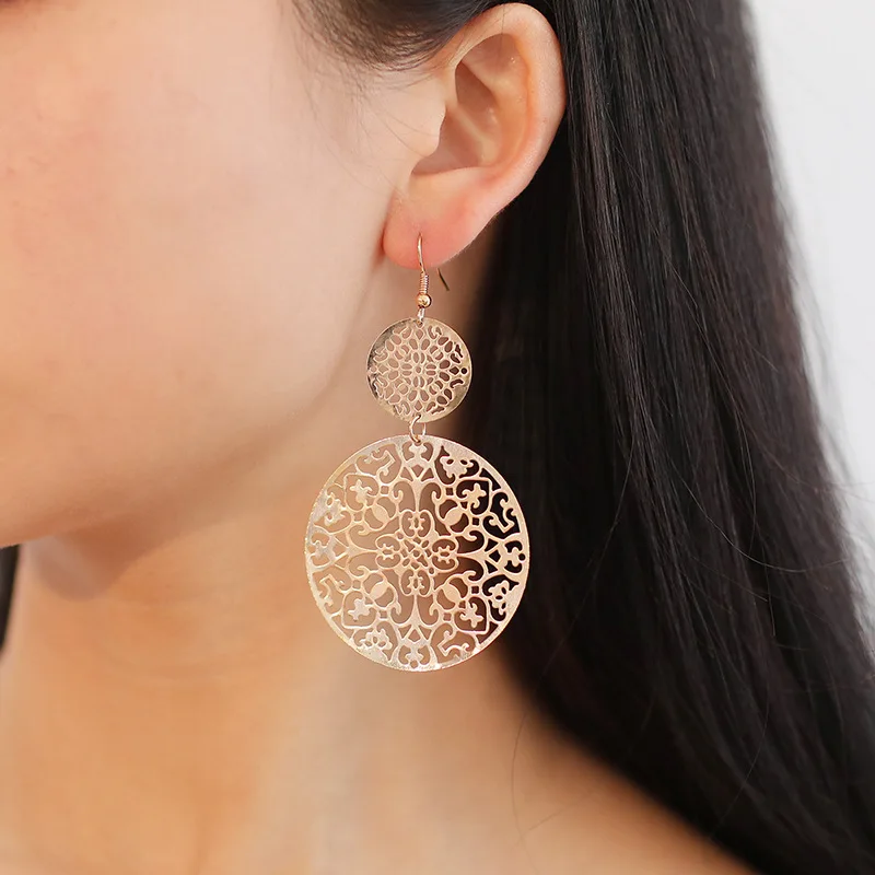 New Fashion European and American Geometric Round Vintage Hollow Disc Frosted Earrings Women 2022 Statement Girls Party Jewelry