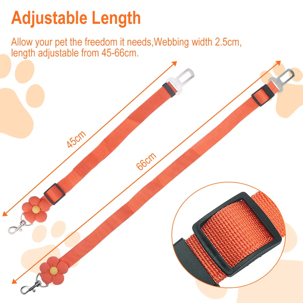 Adjustable Dogs Flower Collar Pet Cat Dog Car Seat Belt Pet Seat Vehicle Dog Harness Lead Clip Safety Lever Traction Dog Collars