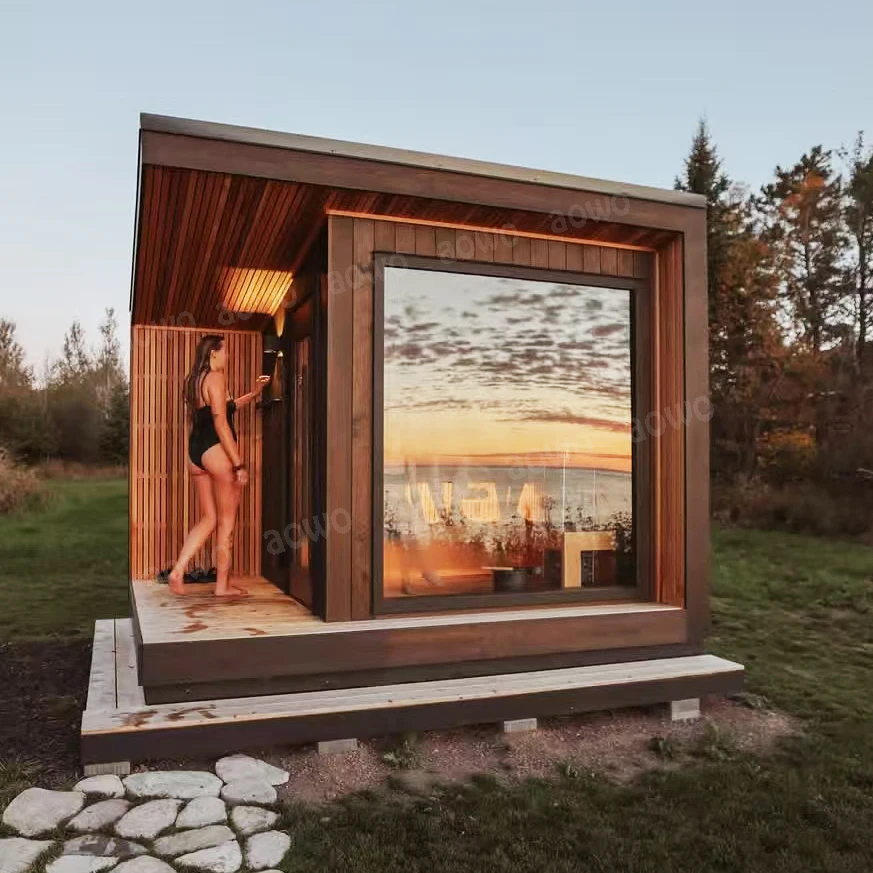 Sauna de Picnic para acampar al aire libre, casa de vapor de madera para acampar, puerta de vidrio, Sauna con ducha, Comunal combinado para apartamento, Sauna, Spa