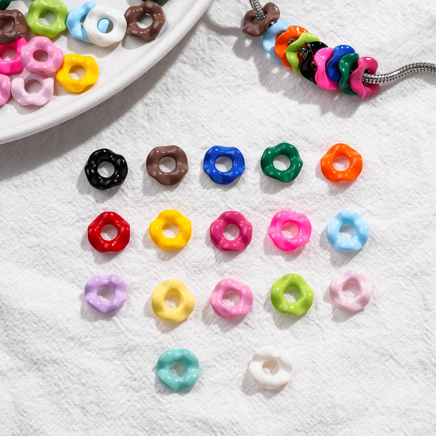 5pcs/Lots Acrylic Colored Wavy Flower Beads Hollow Loose Beads Large Hole Beads for DIY Bracelet Earring Jewelry Making Findings