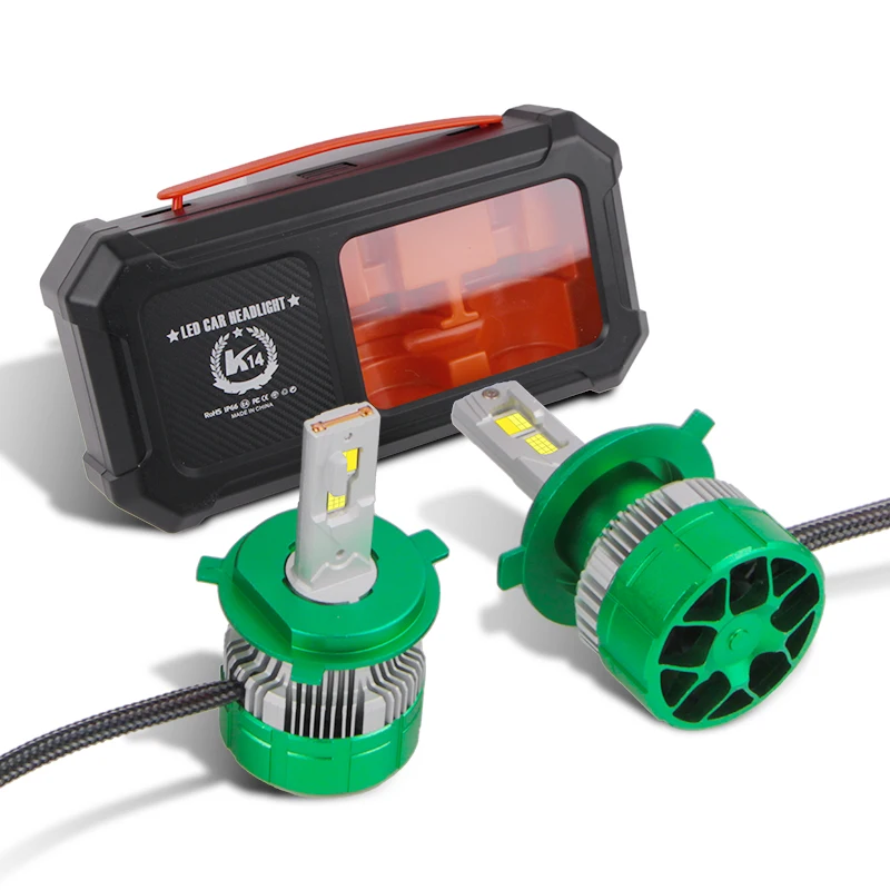 

Двухцветные светодиодные автомобильные лампы K14 с пультом дистанционного управления H119005 H1, светодиодные фары с ближним/дальним светом H4, двухцветные автомобильные лампы H4.