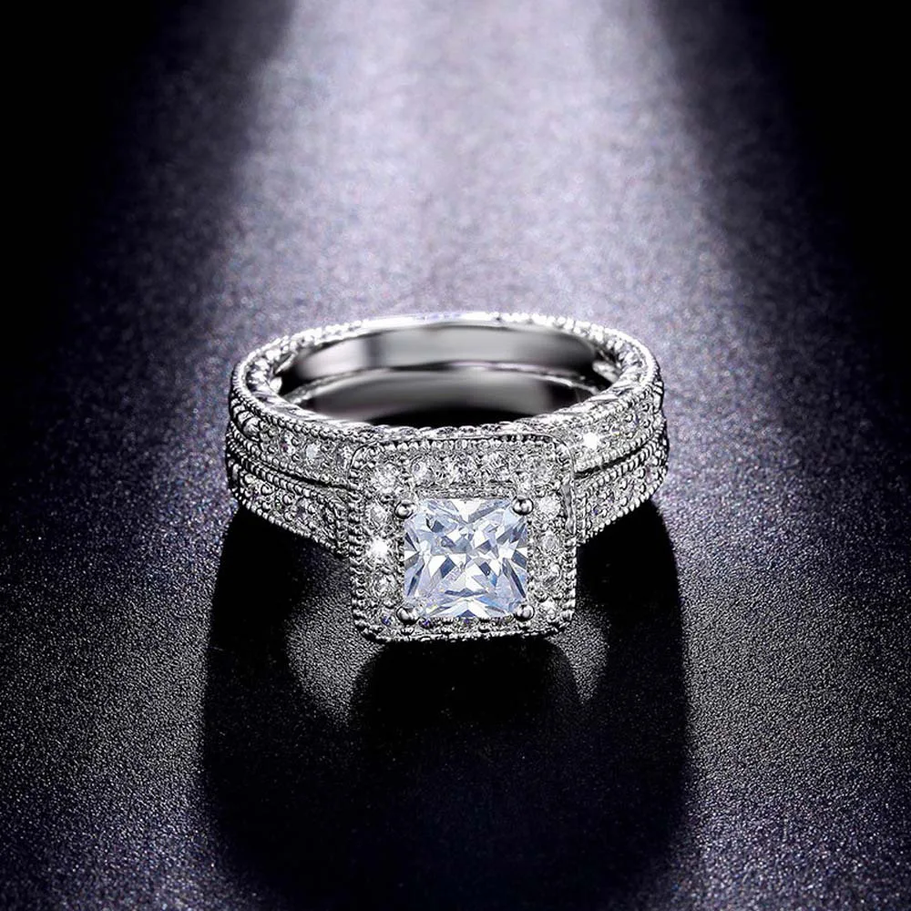 Real 18k Gold Diamond Ring for Women To Couple Rings 2pcs Gemstone Anillos De Wedding Diamante Engagement Jewelry Fine Ring Box